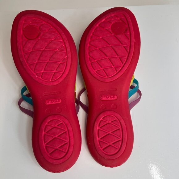 Crocs Sandal Women 8 Flip Flop Rainbow Strap Huarache Beach Cruise Pool Core Ex - Picture 11 of 12